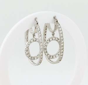Sterling Silver Large Cubic Zirconia Hoop Earrings 1 1/4" x 1/8" inch